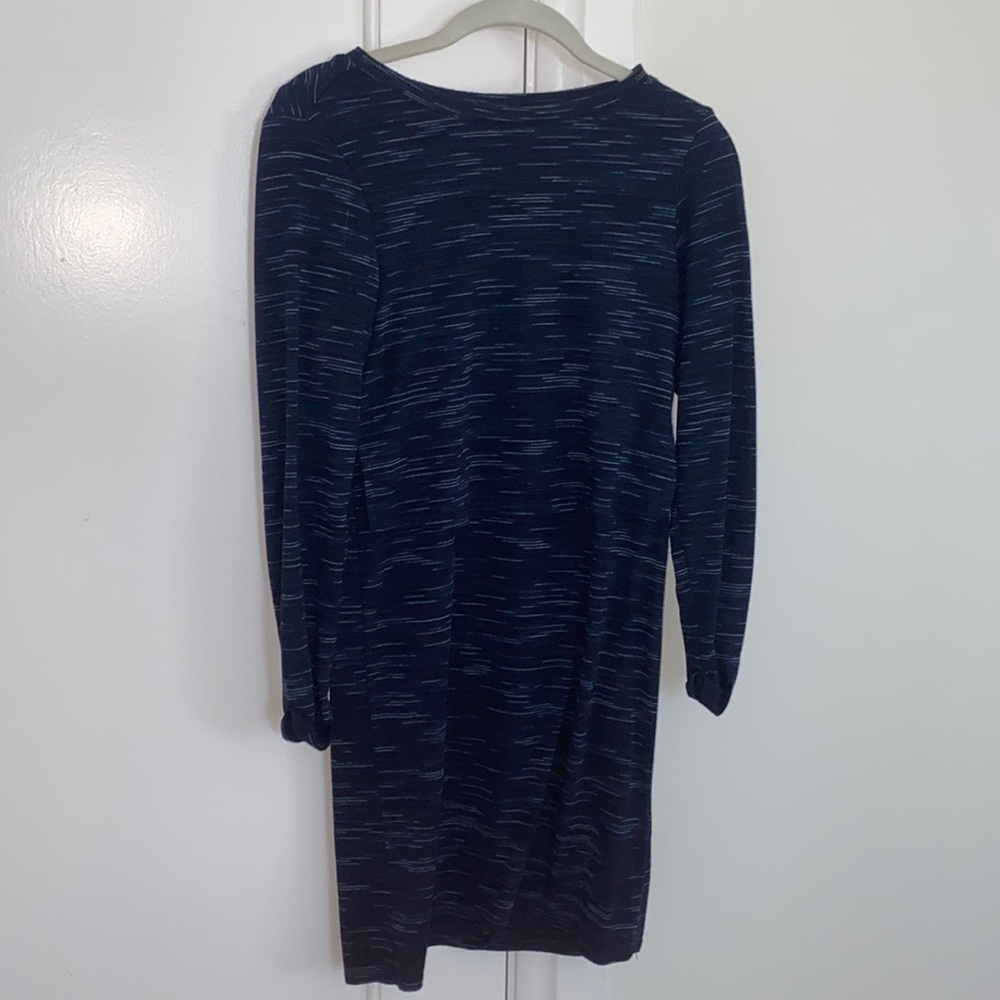 Topshop Women's Dark Blue Long Sleeves Round Neck Casual Shift Dress Size Small